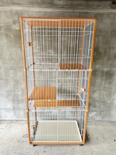 良品 キャットケージ 3段 木製フレーム