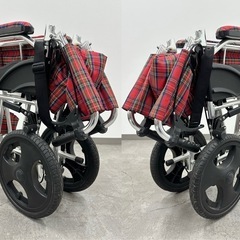 SNT522 車椅子 車いす 車イス 軽量 コンパクト 介助式 クラウド レッド チェック柄 カドクラ Mサイズ 折りたたみ 中古美品 の画像