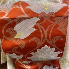 着物　帯　オレンジ　大柄　花柄　名古屋帯　年中の画像