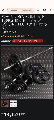アイロテック　IROTEC　バーベル ダンベルセット 100KG セット