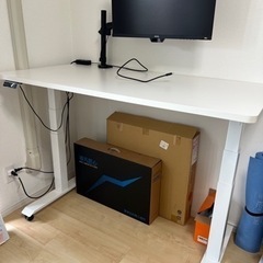 E7 FLEXISPOT 白140×70•キャスター付き 昇降デスク