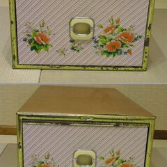 【昭和レトロ】ブリキ　引出し収納　２個◆スチールケース　衣装ケース　押入れ収納◆花柄の画像