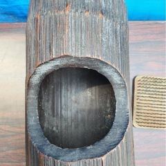 花器 丸太舟 花入れ 華道 昭和レトロ 置船 黒 25cm 国産 日本製 花入 生花 竹 竹器 竹製 竹工芸の画像