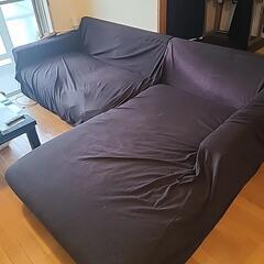 【訳あり】ソファ 黒 革 カバー付き クッションなし【5月28日...