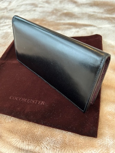 ココマイスター黒メンズコードバン二つ折り長財布小銭入れ有レザーロングウォレット
