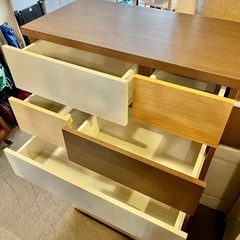 《売約済》【武蔵小山店】 ニトリ チェスト タンス 収納家具 5段 北欧風 木目 ナチュラル Karen 80 hc　カレン モダン インテリア 収納 引き出し タワーチェスト モザイクの画像