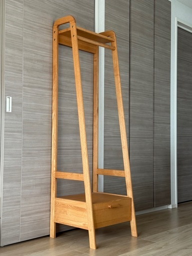 デザイン　タモ天然木ハンガーラック 幅50