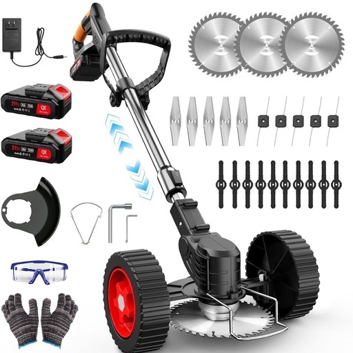 草刈り機 充電式草刈り機 1880W高功率 2000mAh*2大容量 電動草刈機 長さ最大120cmまで伸縮可能 補助車輪付き