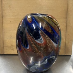 カメイガラス　花瓶　vase マーブル模様