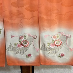 着物リメイク暖簾、オレンジ、花柄、横ー93–丈ー78!
の画像