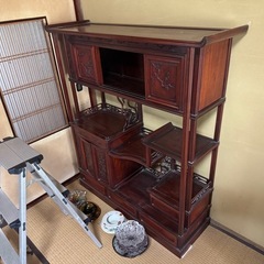 唐木家具 飾り棚 茶箪笥 違い棚 シェルフ 収納 工芸品 和製家具 レトロ
の画像