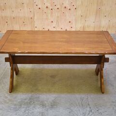 ≪zyt2174ジ≫ コスガ 4人用ダイニングテーブル 幅150cm 奥行90cm 高さ60cm 低め X脚 楔/くさび 食卓/LDテーブル/ヴィンテージ家具/中古家具/宮城県仙台市 70509-01の画像