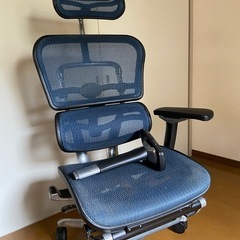 エルゴヒューマン オフィスチェア プロ ブルー オットマン内蔵型 ヘッドレスト付き エラストメリックメッシュ ergohuman PRO OTTOMAN EHP-LPL KM-15の画像