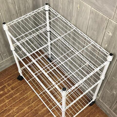 ss7577②　メタルラック 3段 60×35×65cm ホワイト キャスター付 メタルワゴン 白 スチールシェルフ オープンラック スチール ワイヤー ラック 棚 収納 キッチン 小物 メタルラック 中古の画像
