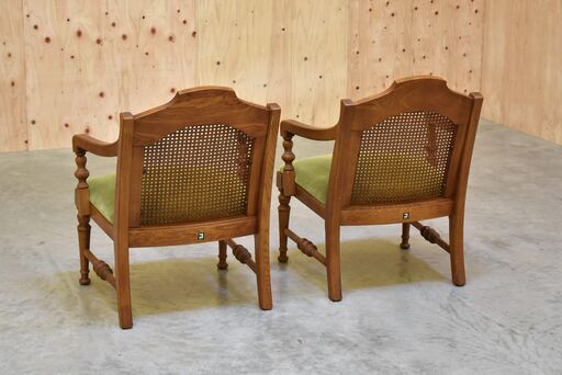 コスガ ダイニングチェア アームチェア 椅子 オーク材 ラタン 籐 2脚