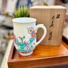 人間国宝 十四代 酒井田柿右衛門｜花鳥文麦酒杯 