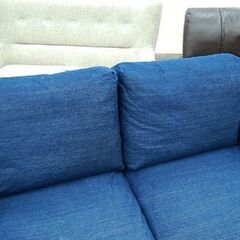 無印良品 2人掛けソファ 幅161×奥95×高81cm フェザークッション 2シーター デニム風カバー MUJI 良品計画 2Pソファ ラブソファ 札幌市 清田区 平岡の画像