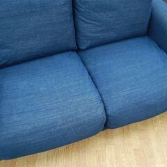 無印良品 2人掛けソファ 幅161×奥95×高81cm フェザークッション 2シーター デニム風カバー MUJI 良品計画 2Pソファ ラブソファ 札幌市 清田区 平岡の画像