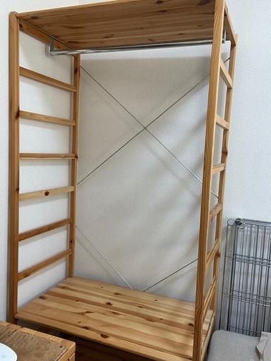 パイン材の中古クローゼット R419 正面 パイン材天然木、ワードローブ、クロゼット、幅90cm Used