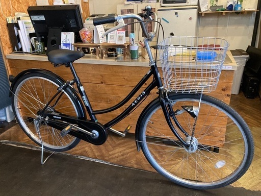 【後輪タイヤ・後輪チューブ新品！】 LEDオートライト　シングルギア 26インチ自転車　ブラック