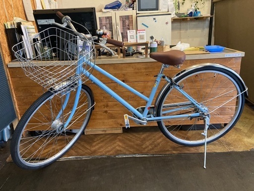 【前後タイヤ・チューブ・泥除け新品！】 LEDオートライト　内装3段　27インチ自転車　水色