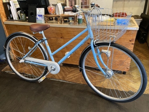 【前後タイヤ・チューブ・泥除け新品！】 LEDオートライト　内装3段　27インチ自転車　水色