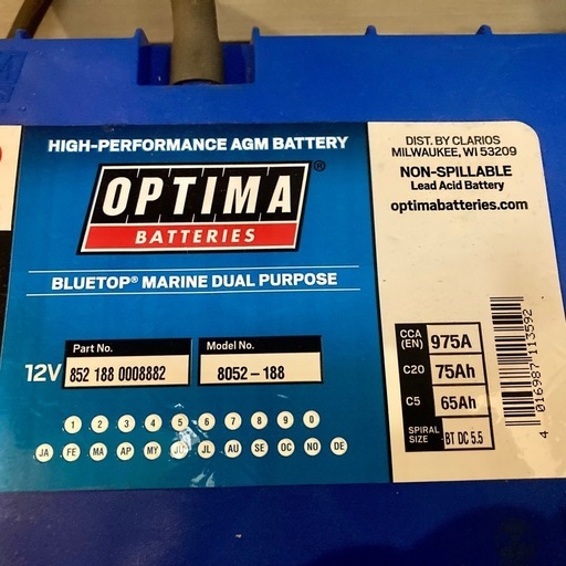 OPTIMA オプティマ 8052-188 D1400M バッテリー BLUETOP マリンバッテリ