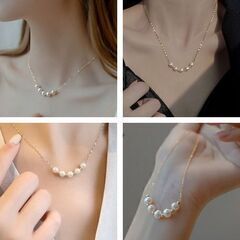 フェイクパール/5連ネックレス（新品）の画像