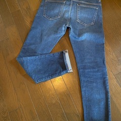 美品中古&denimスキニータイトスリムジーンズパンツストレッチインディゴH&Mボタンフライ本革レザーパッチの画像