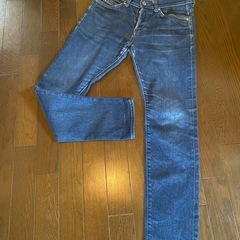 美品中古&denimスキニータイトスリムジーンズパンツストレッチインディゴH&Mボタンフライ本革レザーパッチの画像