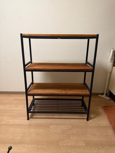 ディスプレイラック　天然木製アイアンシェルフ 4段