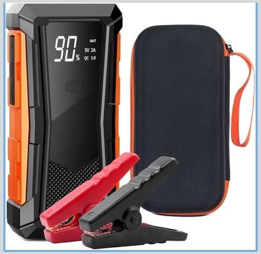 【新品未使用】① ジャンプスターター 12V車用 【独創デザイン】 エンジンスターター ピーク電流2000A 車緊急始動 最大7.0Lガソリン 5.5Lディーゼル車対応 モバイルバッテリー機能 安全保護機能搭載 LED緊急ライト搭載 指南针 紧急破窓機能 PSE認証済み (16000mAh)