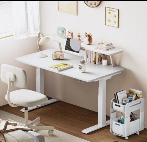 [状態良] 昇降デスク E7 FLEXISPOT 白140×70•キャスター付き