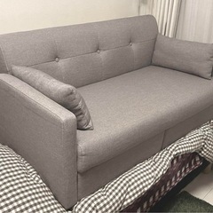 【引取限定】2人掛けコンパクトソファ、引き出し収納・クッション付き