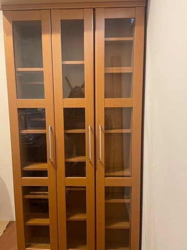 ナチュラルウッド ガラス扉付き書庫