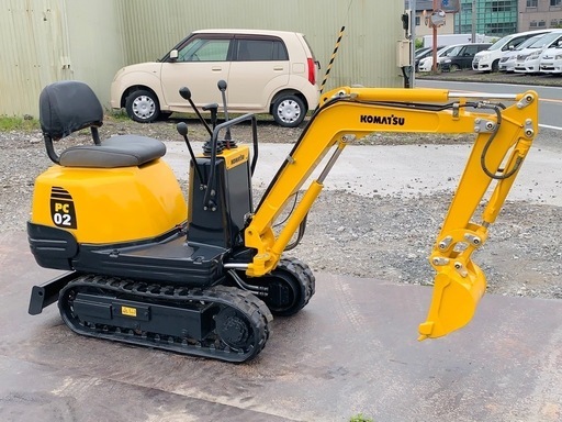 コマツミニユンボPC02-1A 油圧ショベル軽トラ積載可能ゴムキャタ0.35t