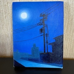 守口みやびの油絵「シルエット・電柱」
