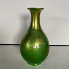 九谷焼 正峰窯 豪華 金箔緑釉彩 一輪挿し花瓶