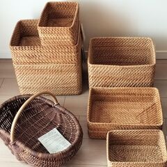 無印良品　ラタン材バスケット3種×2個ずつとマルシェのバスケット