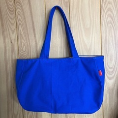【ハンドメイド】丸底帆布トートバッグ 肩がけ 濃いブルー 052...
