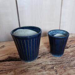 植木鉢 小さめ 陶器 縦模様 2個セット　使用品