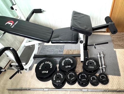BODYDESIGN（ボディデザイン）セット商品 ホームビルダーパックラバーバーベル100kg ダンベル付 / ベンチプレス ウエイト
