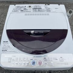 ★動作〇★ 洗濯機 SHARP ES-GE60K-T 6kg Ag+イオンコート 穴なし槽 風呂湯 送風乾燥 2010年製の画像