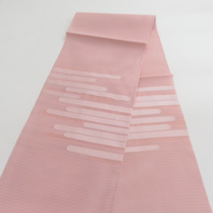 名古屋帯 絹 絽 綴れ 夏用 霞文様 ベージュピンク色 芯入り お太鼓柄 着物帯 長さ362cm 未使用品 【キモノオフ野々市若松店】の画像