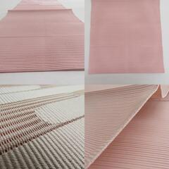 名古屋帯 絹 絽 綴れ 夏用 霞文様 ベージュピンク色 芯入り お太鼓柄 着物帯 長さ362cm 未使用品 【キモノオフ野々市若松店】の画像