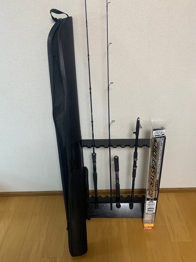 ロッドケース、ロッドスタンド、釣り竿3本