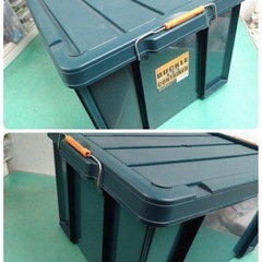 ● アイリスオーヤマ バックルコンテナ BL-65 外寸62×44.5×33cm 58.7L ダークグリーン 蓋付き コンテナ 収納 中古 ③の画像