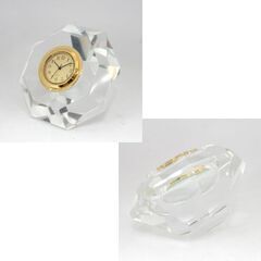 ジャンク 時計不動 KAGAMI CRYSTAL オプティカル クロック Q-520 八角形 光学ガラス クオーツ式置時計 元箱付属 札幌市 清田区 平岡の画像