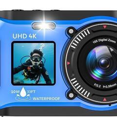 水中カメラ 4K動画 64MP 写真 10M防水 デジカメ デュアルスクリーンの画像