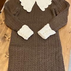 ハンドメイド　毛糸のワンピース　手編み